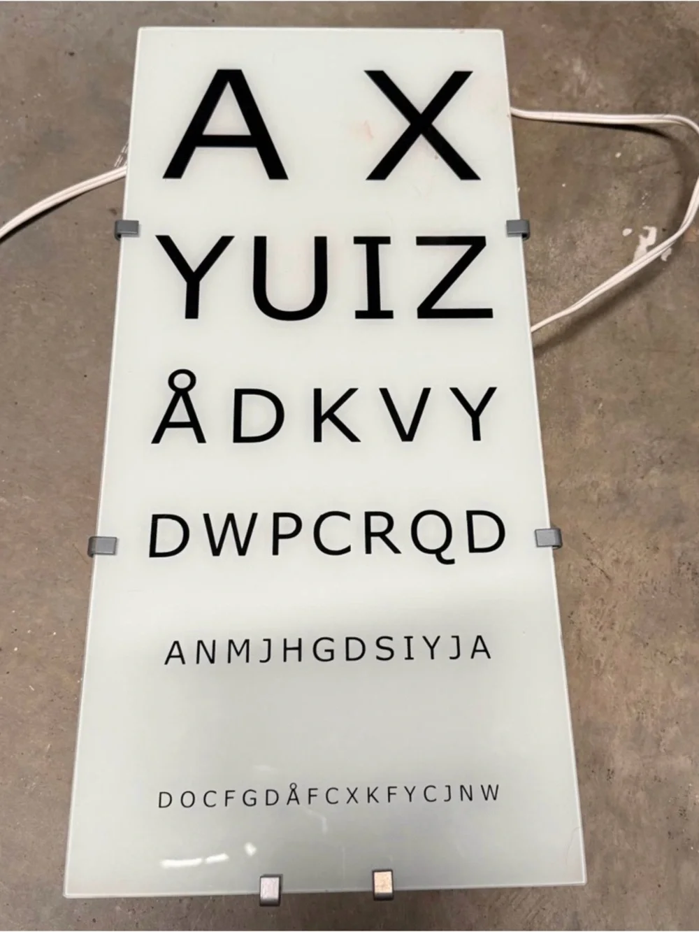 Vintage IKEA Eye Chart Wall Light Panel - Black on White